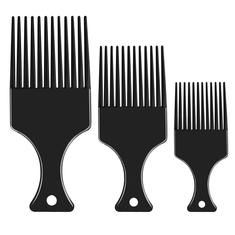 [Australia] - 3 Sizes Afro Combs Set, Black Plastic Afro Hair Comb Hair Pick Comb Wide Tooth Comb Hairdressing Styling Tool for Natural Curly Hair Style 