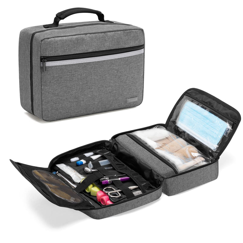 [Australia] - Trunab Small Medical Bag Empty, First aid Bag with 2 Inner Flap, Portable Emergency Kits Trauma Bag with More Storage for Medical Supplies, Grey 