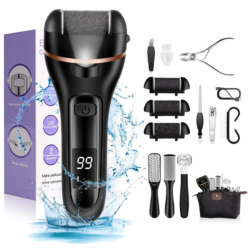 [Australia] - Electric Foot File, Ratukall Hard Skin Remover, Rechargeable Waterproof Callus Remover Feet Care Kit, Professional Pedicure Tools Set with Storage Bag for Dry Dead Skin Cracked Heels Calluses Black-b 
