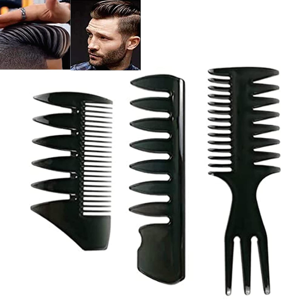 [Australia] - 3 Pieces Men Styling Comb, Black Pompadour Comb Mens Comb Wide Tooth Comb Streaker Comb Afro Hair Barber Comb for Wet Curly Thick Oil Hair 