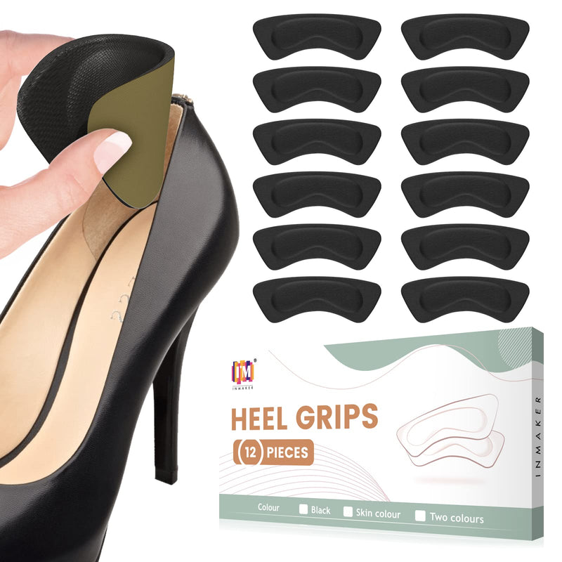 [Australia] - INMAKER Heel Grips,12 Pieces Heel Cushion Pads,Thickening Heel Grips with Strong Adhesion for Ladies, Kids, Mens Shoes(Black) Black-12 Pieces 