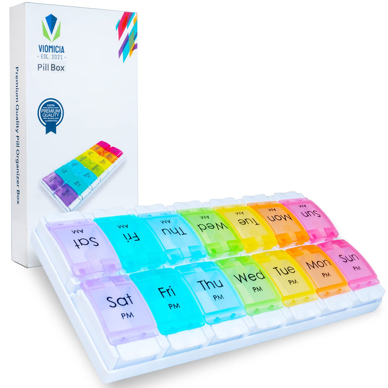 [Australia] - Viomicia Pill Box 7 Day 2 Times a Day Easy to Open Pill Organiser with Push Button Pop Open Design Medicine Storage Box with Large 14 Compartments Tablet Organiser to Hold Vitamins and Medication 