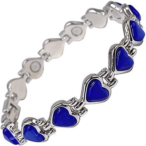 [Australia] - Helena Rose Ladies Blue Cats Eye Heart Shaped Magnetic Therapy Bracelet for Women - Valentine Jewellery for Females - with Gift Box 