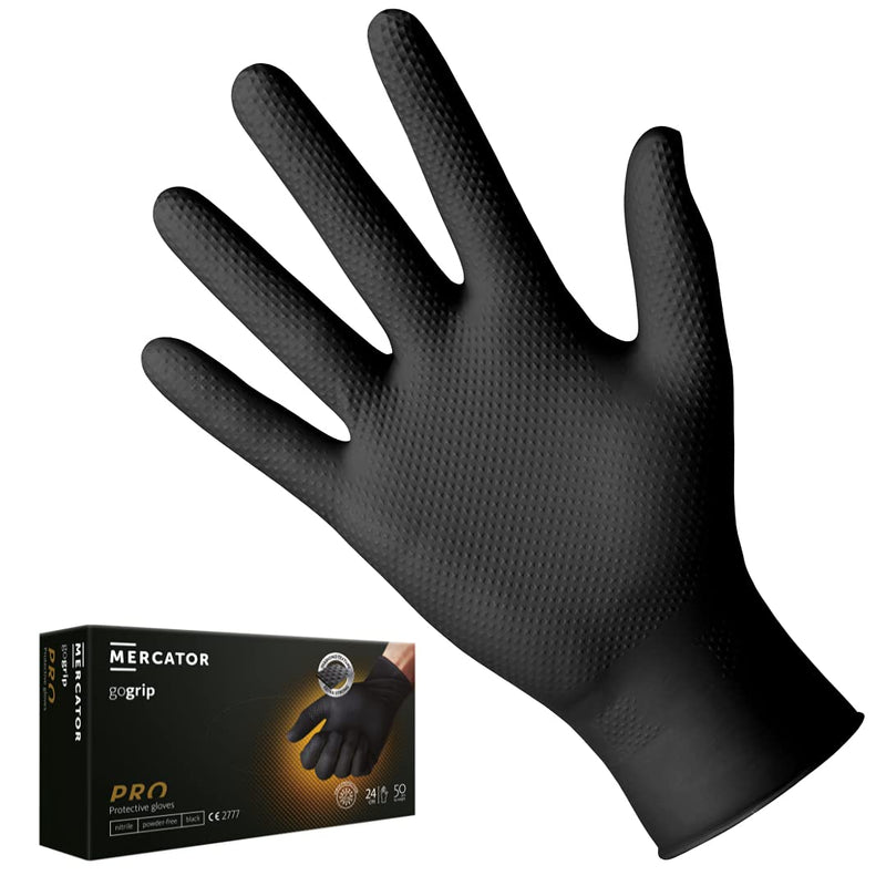 [Australia] - Nitrile gloves GoGrip black, size: XL - 50 pieces, Disposable protective gloves, powder-free, Examination gloves, latex-free, 2x thicker, diamond texture 