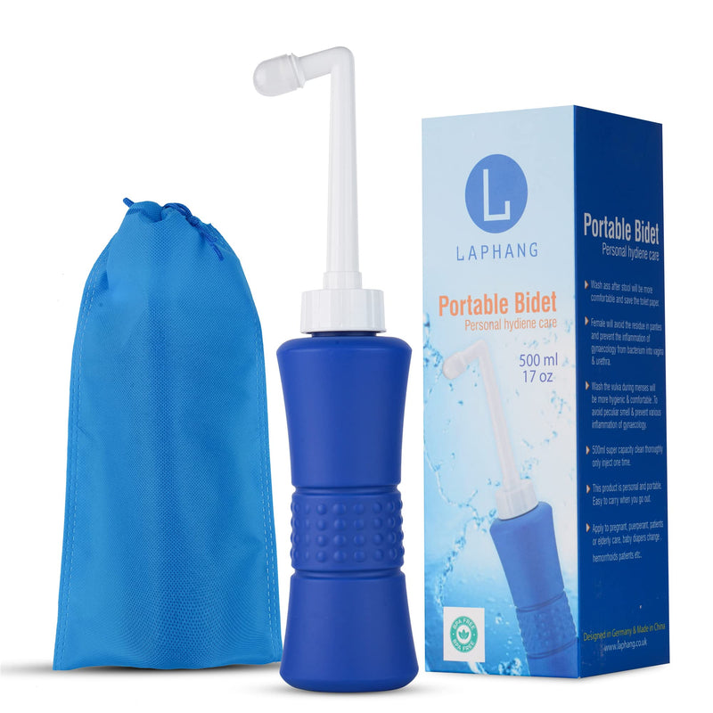 [Australia] - laphang Portable Bidet 500ml Blue Peri Bottle with Waterproof Pouch and Cap – PP + TPR, Leak Proof & Scratch Resistant –Perineal bottle for Postpartum Hemorrhoids Healing, Maternity Kit Essentials 