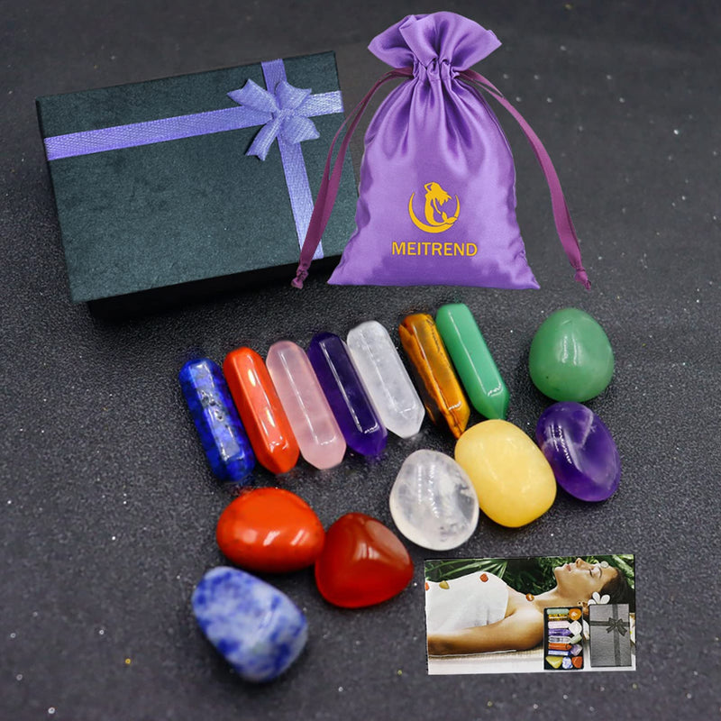 [Australia] - Healing Crystals Kit Chakra Energy Raw Gemstones 7PC Chakra Stone and 7PC Wand Tumbled Stones Crystal Set with Gift Box Gemstones Healing Crystals Sets for Meditation Anxiety Relief Yoga Set2 