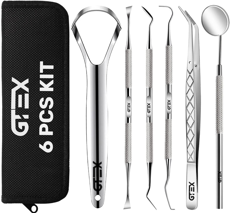[Australia] - GTEX Plaque Remover for Teeth - 6Pcs Dental Care Kit for Teeth Cleaning - Plaque Removal Tartar Remover Stainless Steel Tongue Scraper Tool for Home Use 