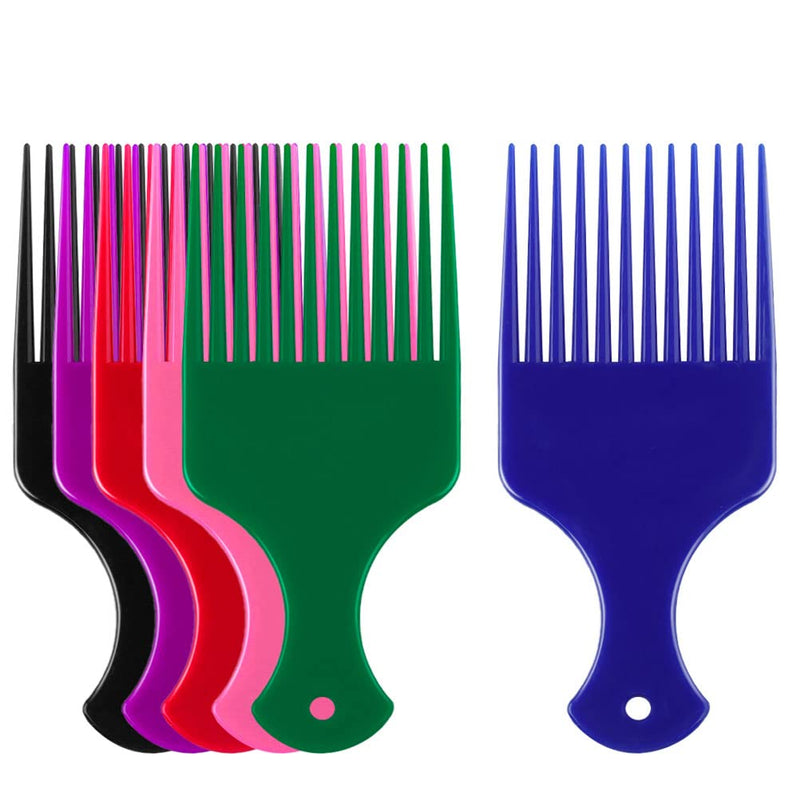 [Australia] - 6 pcs Afro Comb, Plastic Smooth Hair Pick Comb Wide Tooth Detangling Hair Comb for Natural Curly Hair Style (6 Color) 