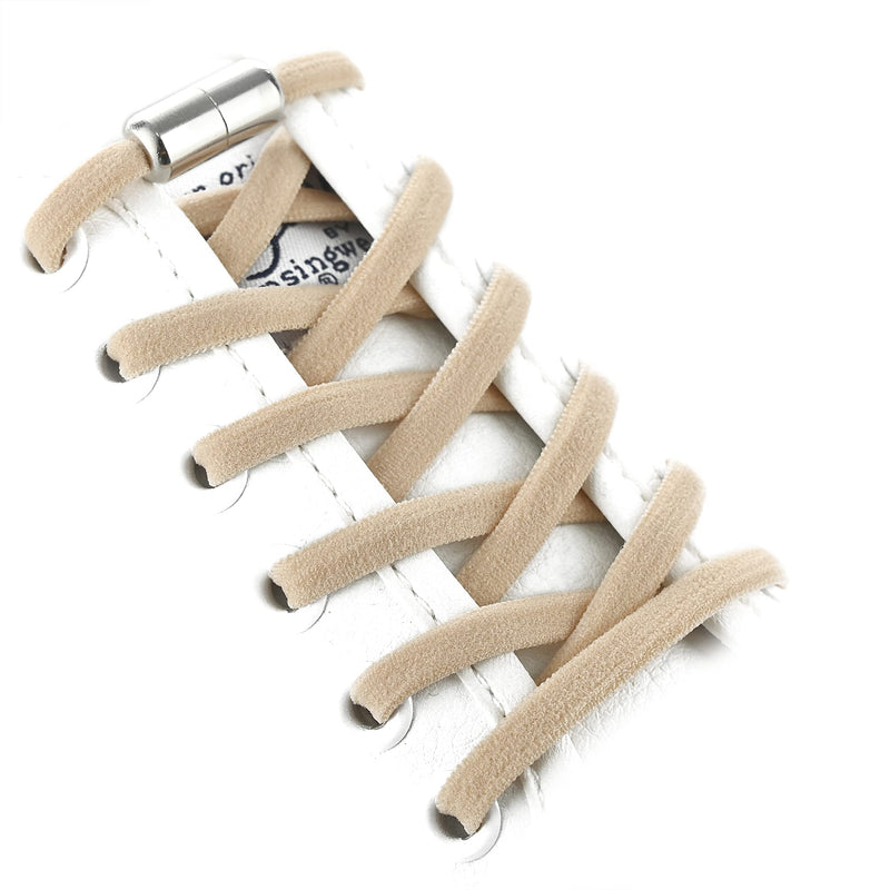 [Australia] - No Tie Shoe Laces Elastic Oval Half Round Athletic Shoelaces For Trainers Adults Kids Tieless Lock Shoelace One Size Beige 