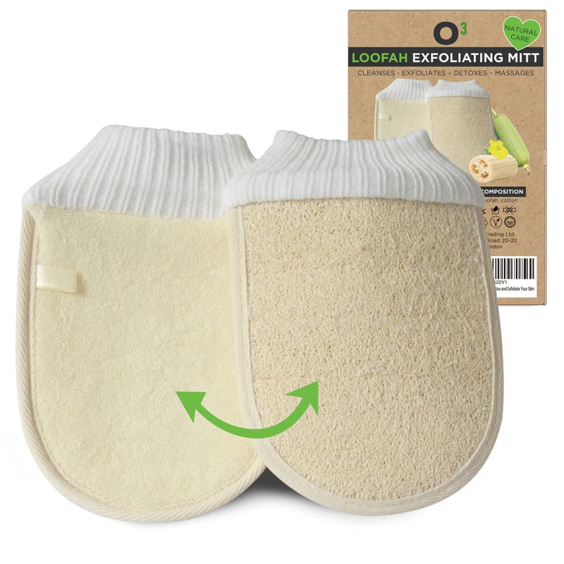 [Australia] - O³ Exfoliating Glove – Exfoliating Mitt – Loofah – Loofah Exfoliating Glove – Natural, Double-Sided Mitt – Cleanse, Detox and Exfoliate Your Skin 