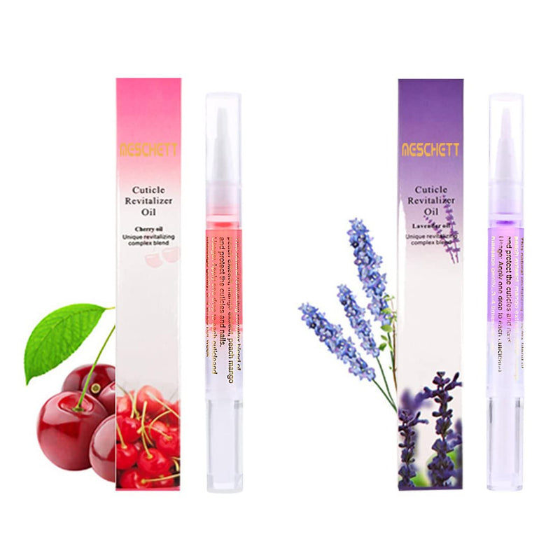 [Australia] - 2PCS Cuticle Oil Pens for Nail Care,Cuticle Revitalizer Oil Pen with Soft Brush,Cuticle Oil to Prevent Nail Cracking and Dry (Cherry & Lavender Flavor) Cherry & Lavender Flavors 