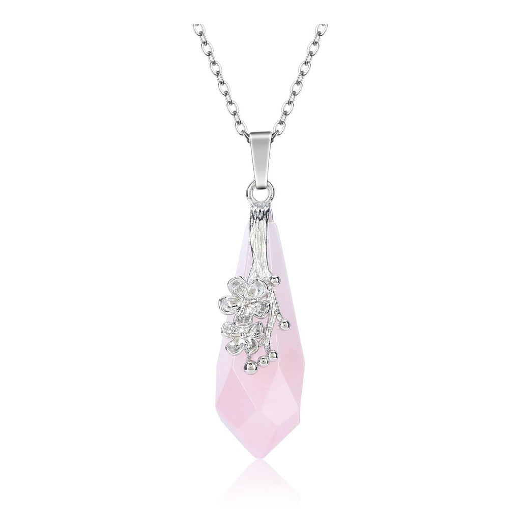 [Australia] - JOVIVI Rose Quartz Healing Crystal Stone Necklace Women Flower Wrap Natural Gemstone Crystal Facted Pointed Reiki Chakra Pendant Necklace Jewellery Gift 