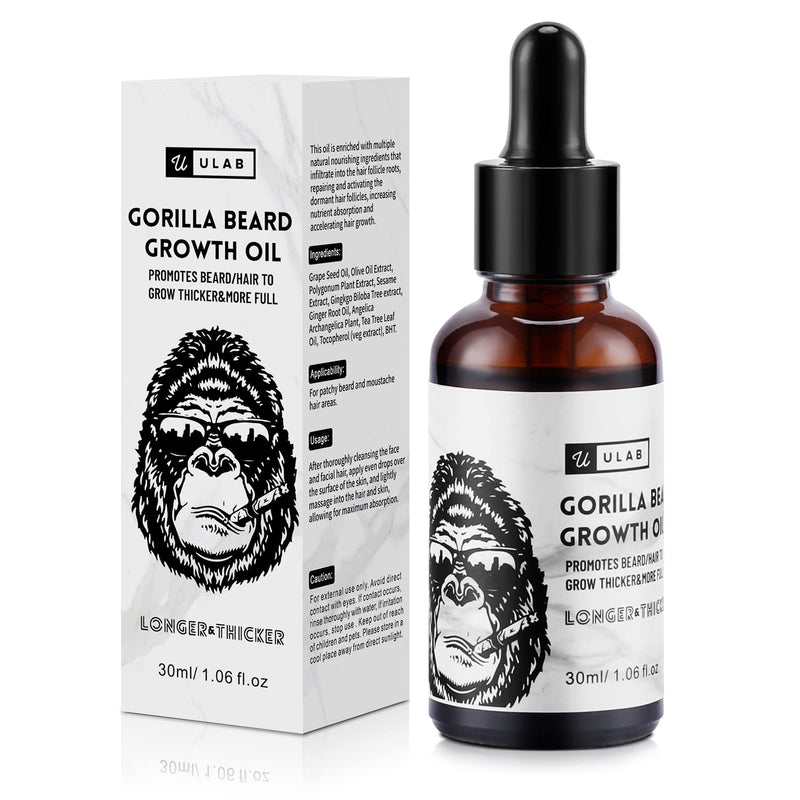 [Australia] - uLab Gorilla Beard Oil for Hair Growth, Mens Natural Daily Hair Growth Oil Formula for Beards and Facial Hair, 30ml 