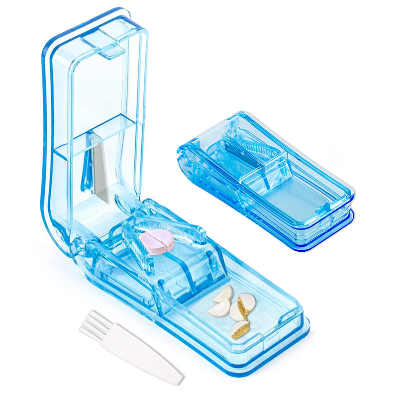 [Australia] - Pill Tablet Cutter for Small or Large Pills, Pill Splitter with Blade for Pills and Tablets Cut in Half Quarter (Blue) Blue 