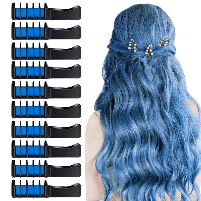[Australia] - 10 PCS Hair Chalk Comb for Girls, TOROKOM Temporary Bright Washable Hair Color Comb Mini Hair Chalk for Kids, Non Toxic Hair Color Dye for Cosplay Christmas Theme Party DIY Hair Color(blue) blue 