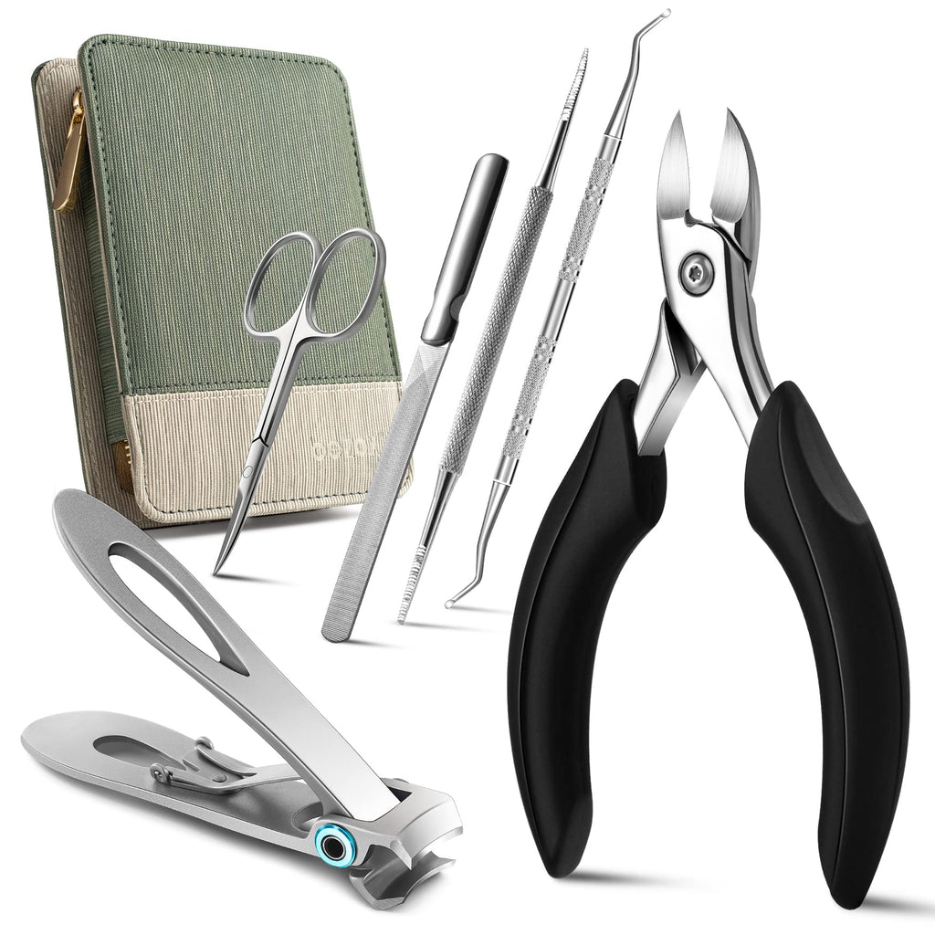 [Australia] - BEZOX Nail Clippers Set for Thick Nail, Toenail Clippers Fingernail Clippers & Toe Nail Clippers for Adults, Men and Women (6 Pcs) Green 
