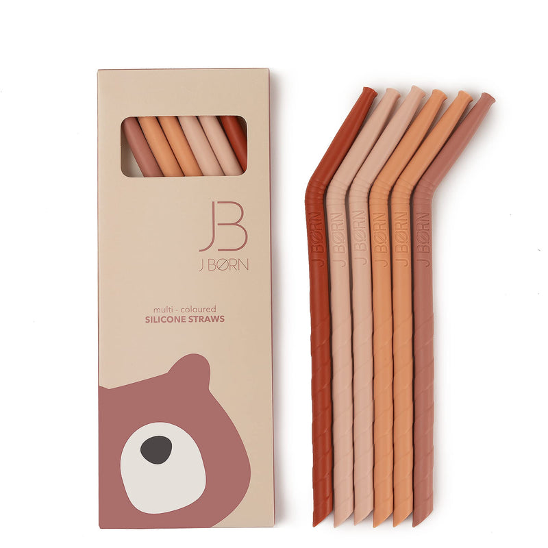 [Australia] - J.Børn 6 Pcs Silicone Straws and Cleaning Brush, Reusable Silicone Drinking Straws, Bend Spiral BPA Free Reuse Straws with 100% Food Grade Silicone (Red) Red 