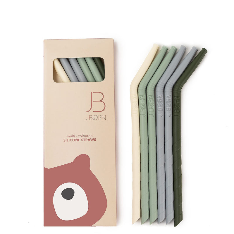 [Australia] - J.Børn 6 Pcs Silicone Straws and Cleaning Brush, Reusable Silicone Drinking Straws, Bend Spiral BPA Free Reuse Straws with 100% Food Grade Silicone (Green) Green 