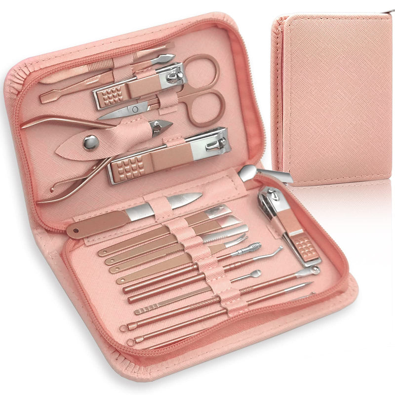 [Australia] - Manicure Set Professional Nail Clippers Kit Pedicure Care Tools With Zipped Bag For Women - 18 In 1 Grooming Tools Kit For Travel & Home（ROSE GOLD） Rose Gold-18pcs 