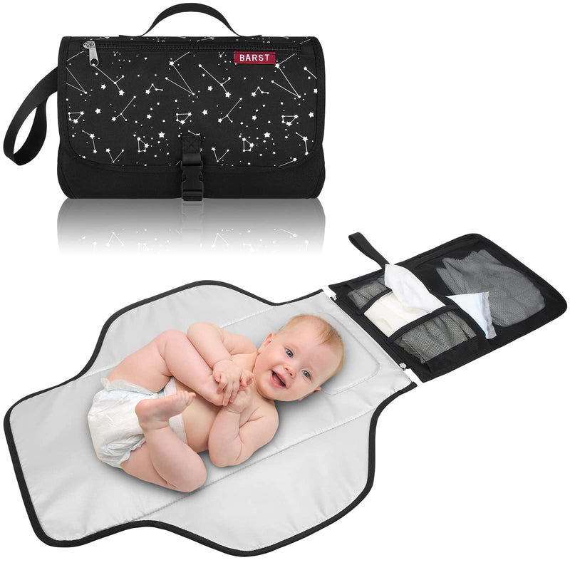 [Australia] - BARST Portable Diaper Changing Pad, Waterproof Foldable Baby Changing Mat with Wipes Pocket Travel Diaper Change Mat Gift for Baby Shower Newborn Unisex Black A-Black Star 