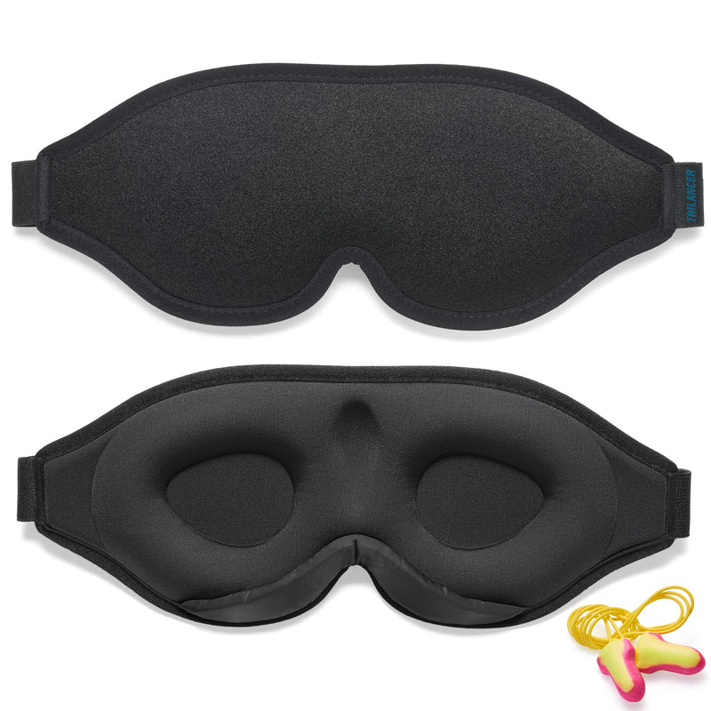 [Australia] - 2023 Innovative Sleep Mask for Men and Women, Trilancer 3D 100% Light Blocking Design, Comfortable Eye mask, Blackout Blindfold for Sleeping, Nap, Meditation, Travel, with Earplugs (Black) Black 