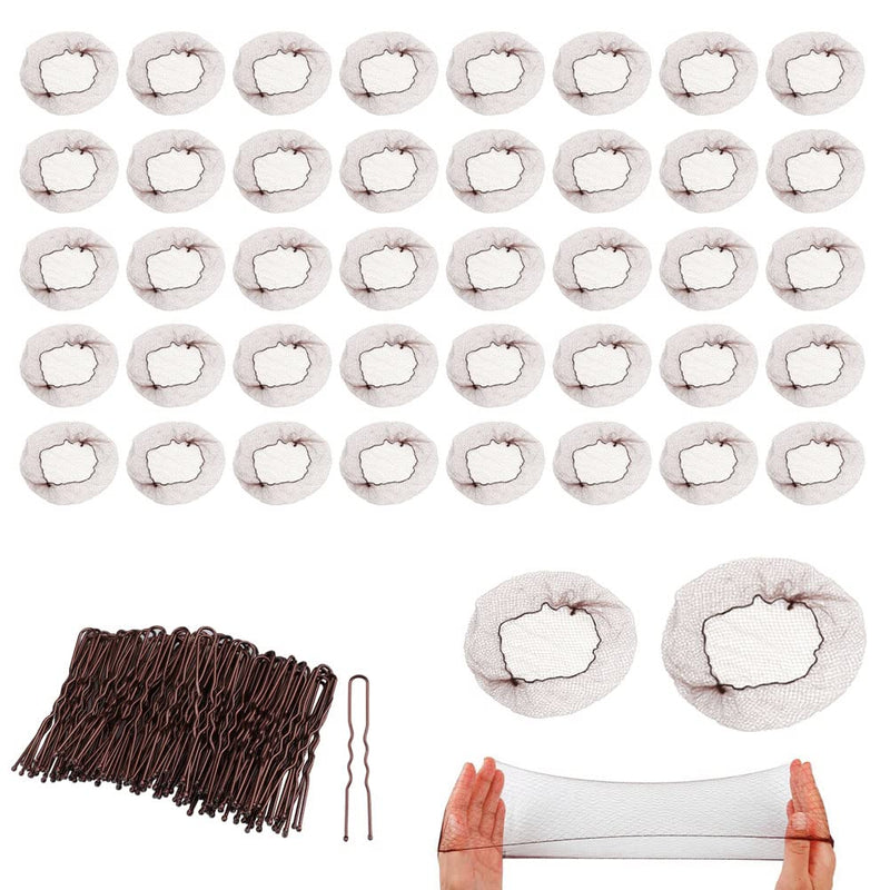 [Australia] - 100Pcs Hair Nets for Ballet, 50 Pcs Invisible Mesh Bun Hairnets with 50 Pcs U Shaped Hair Pins for Women Hair Bun Catering Nurse 