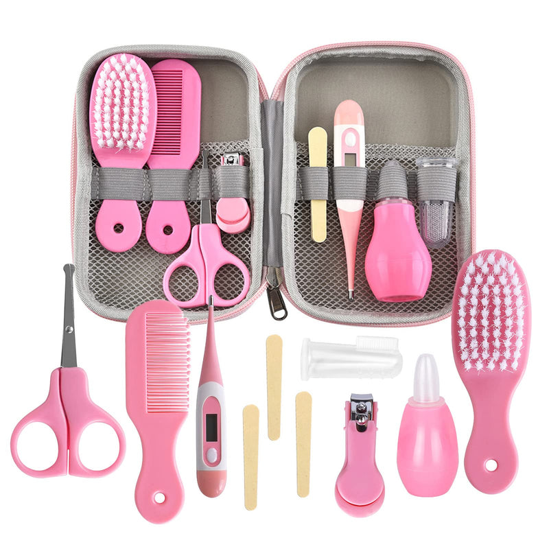 [Australia] - RoseFlower 8 in 1 Baby Safety Care Kit, Baby Grooming Kit with Hair Brush Comb Finger Toothbrush Nail Clipper etc, Nursery Health Care Set for Newborns Infant Boy Girl, Pink 8pcs-pink 