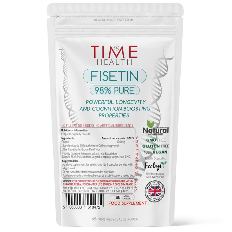 [Australia] - Fisetin - Ultra Pure - 100mg - 60 Capsules - Anti-Ageing - Autophagy - Senolytic - GMP Standards - UK Made - Vegan (60 Capsule Pouch) 60 Count (Pack of 1) 
