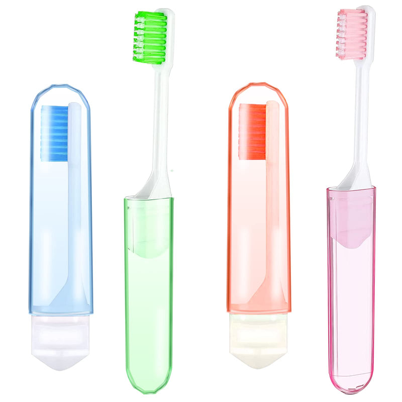 [Australia] - 4 Pcs Portable Toothbrush Set Travel Soft Folding Toothbrush Outdoor Mini Toothbrush Disposable School Toothbrush Firm Toothbrushes Foldable Toothbrushes Kit for Camping Traveling Adults Kids Childern 4 pcs 