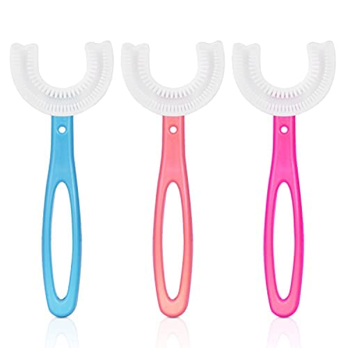 [Australia] - Vicloon U Shaped Toothbrush, 3Pcs Whole Mouth Children's Toothbrush with Soft Silicone Brush Head Gentle for Sensitive Teeth (2-6 Years) Blue+pink+rose Red 