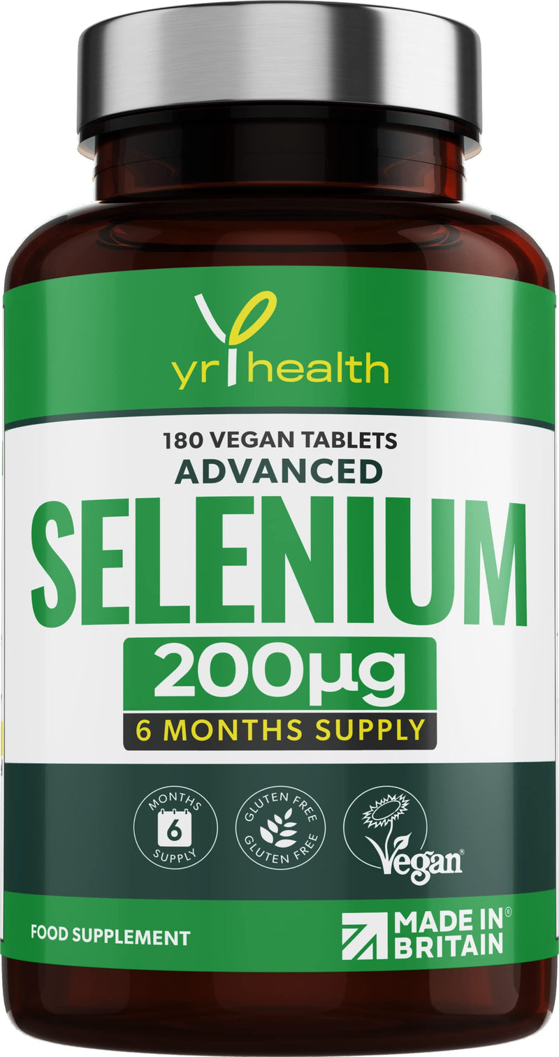 [Australia] - Selenium 200mcg Tablets - 180 Vegan Society Registered Pills, for Thyroid and Immune Health, Hair, Skin and Nails - 6 Month Supply Tablets Not Capsules - Made in The UK by YrHealth 