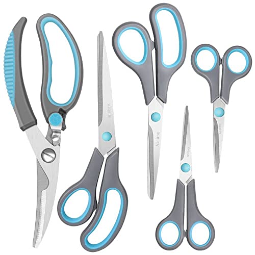 [Australia] - Asdirne Scissors, Kitchen Scissors with Sharp Stainless Steel Blades and Soft Handles, Multifunctional Scissors Set, 5Pcs, Blue/Grey 