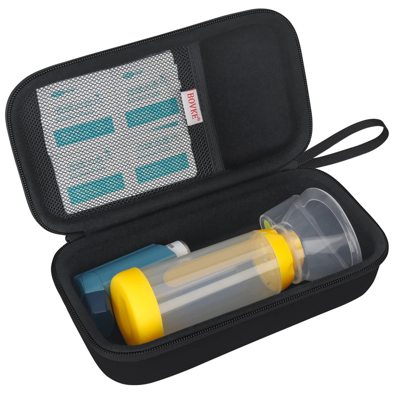 [Australia] - BOVKE Carry Case for Asthma Inhaler, Inhaler Spacer for Kids and Adults, Masks, Extra Mesh Pockets for accessories, Black (CASE ONLY 