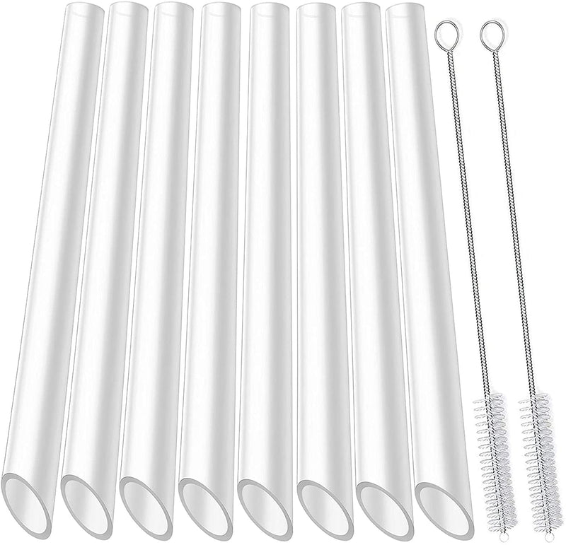 [Australia] - ALINK Reusable Clear Boba Straws, 13 mm x 10.5 in, Jumbo Hard Plastic Smoothie Straws for Bubble Tea, Pack of 8 with 2 Cleaning Brush 