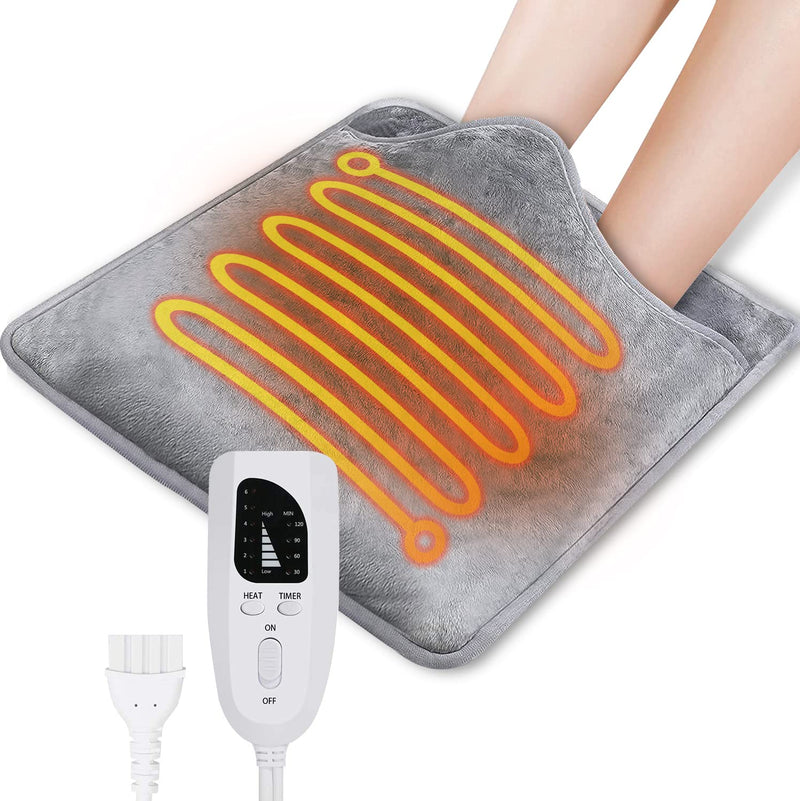 [Australia] - Cuplu 40x40 Electric Foot Warmer, Auto Shut Off - Washable Electric Feet with 6 Heat Levels 4 Timers, Warmer Fast Heating Pad Cushion for Foot, Back and Full Body for Women Men(Gray) 