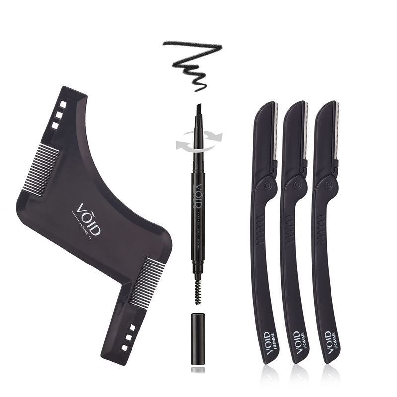 [Australia] - VOID Homme Beard Lining Kit (Black) - Beard Filler Pencil, Beard Shaping Comb and Beard Aligning Razors- Beard Filler Kit for Waterproof Natural Look Black 