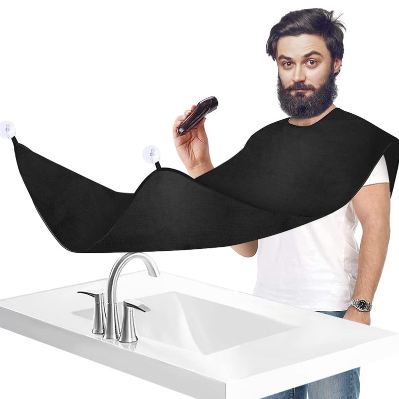 [Australia] - Accessotech Beard Shaving Bib Facial Hair Apron Shave Cape Stubble Catcher Trimming Cutting Care Sticks to Mirror (Black) Black 