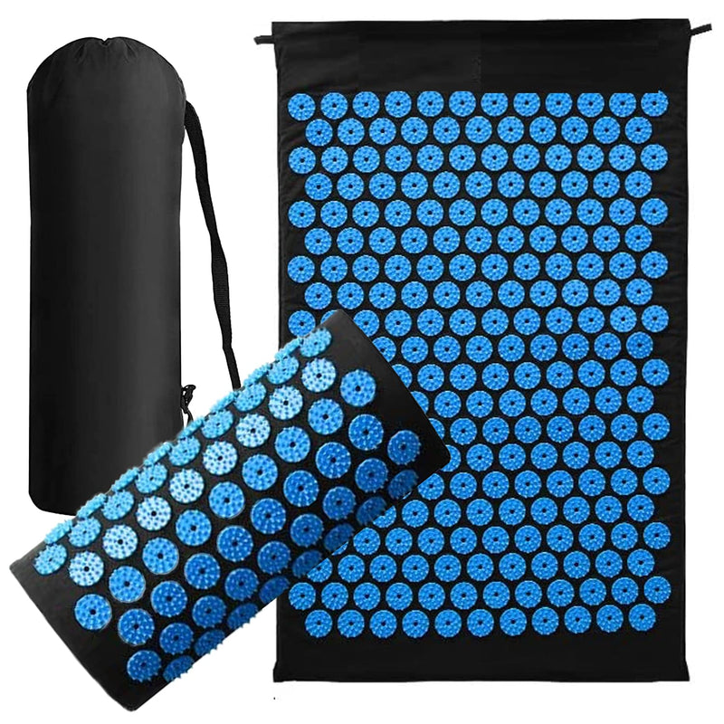 [Australia] - Acupressure Mat Generise Accupressure Body Mat and Pillow Set for Men & Women - Back, Neck and Muscle Pain Relief - Includes Travel Bag with Adjustable Strap (Black with Blue Spikes) Black With Blue Spikes 