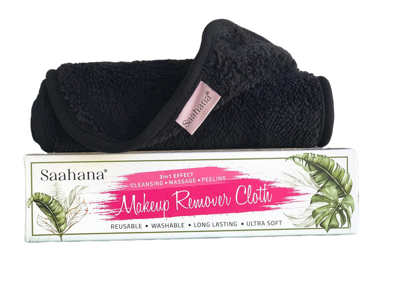 [Australia] - Saahana- Reusable Makeup Remover Cloth, Chemical Free ,Ultrasoft, Long Lasting, Machine Washable Face Cleanser , All Skin Types, Microfiber Towel ,Black Black 