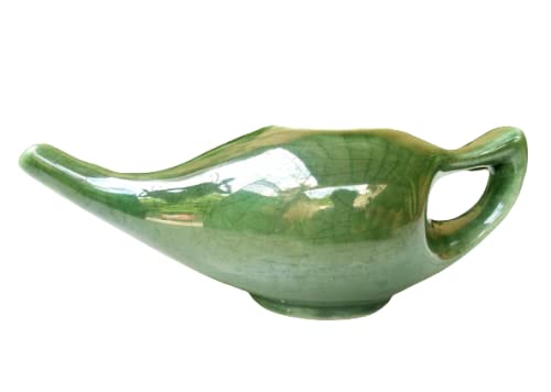 [Australia] - Ceramic Neti Pot for Nasal Cleansing Crackle Pattern | Ceramic Neti Pot with 5 Sachets of Neti Salt | Natural Treatment for Sinus, Infection and Congestion (Green) 