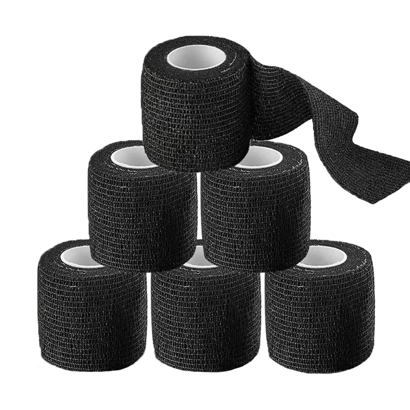 [Australia] - Self-adhesive Bandage - Unihuby 6pcs Grips Wrap Disposable Self Adhering Elastic Non-Woven for Handle Grip Tube Postoperative Wound Sports Protection (Black) Black 