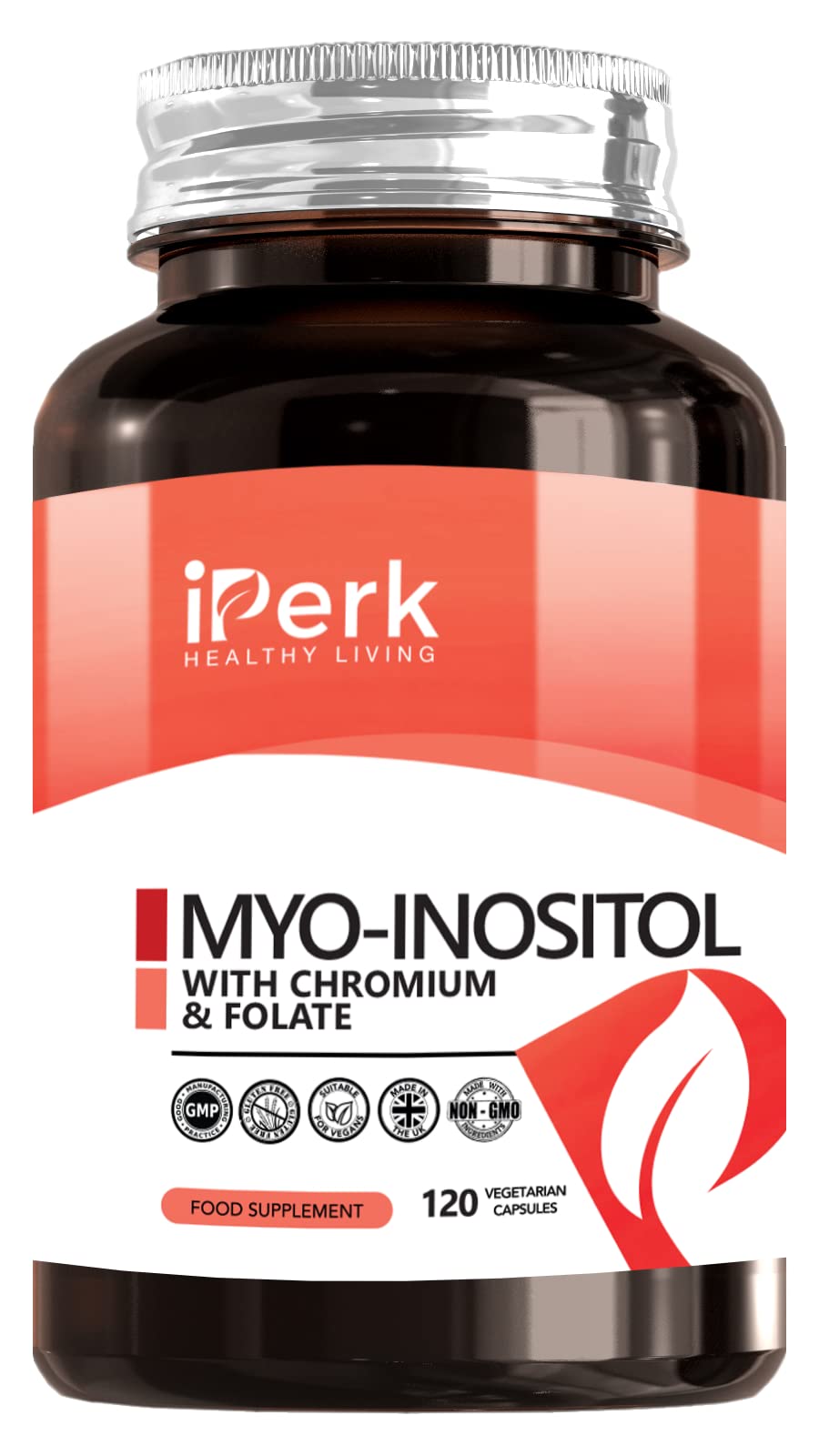[Australia] - Iperk Myo Inositol Chromium and Folate 1000mg Inositol Per Serving 120 Vegan Capsules Vitamin for Women Manufactured in The UK CERTIFICATED GMP 