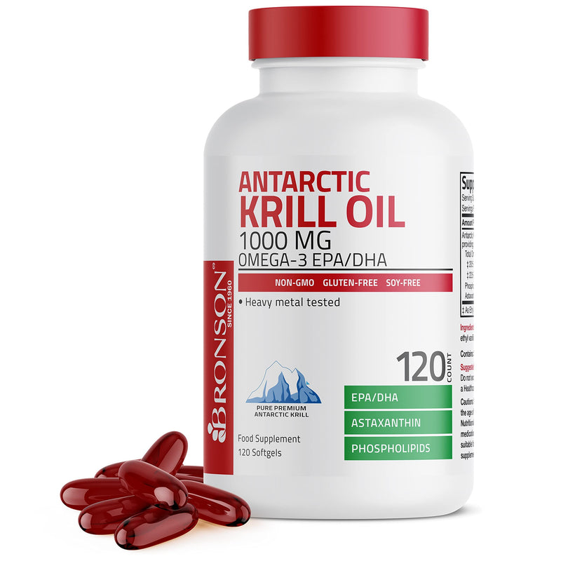 [Australia] - Bronson Antarctic Krill Oil 1000 mg with Omega-3s EPA, DHA, Astaxanthin and Phospholipids 120 Softgels 