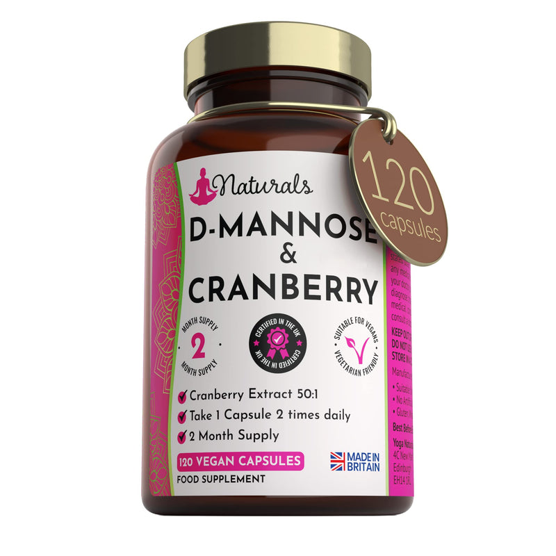 [Australia] - 120 D-Mannose and Cranberry Capsules - (2 Months Supply) 1000mg D Mannose & Cranberry Extract Per Serving - UK Made Vegan Supplement (Not Tablets) - High Strength Natural UTI Support for Women & Men 120 Count (Pack of 1) 