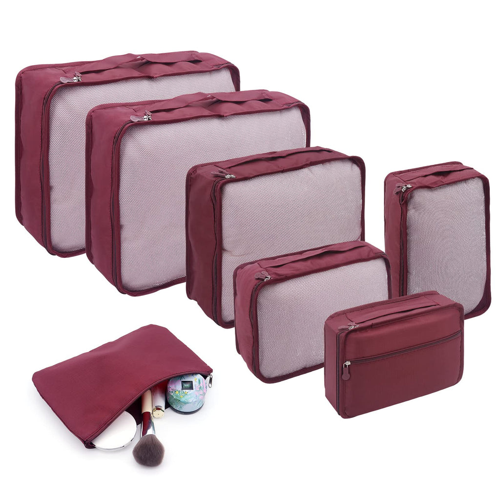 [Australia] - ShawFly Packing Cubes,7Pcs Travel Cubes for Suitcase Lightweight Luggage Packing Organizers Travel Essential Bags for Travel Accessories (Burgundy) Burgundy 