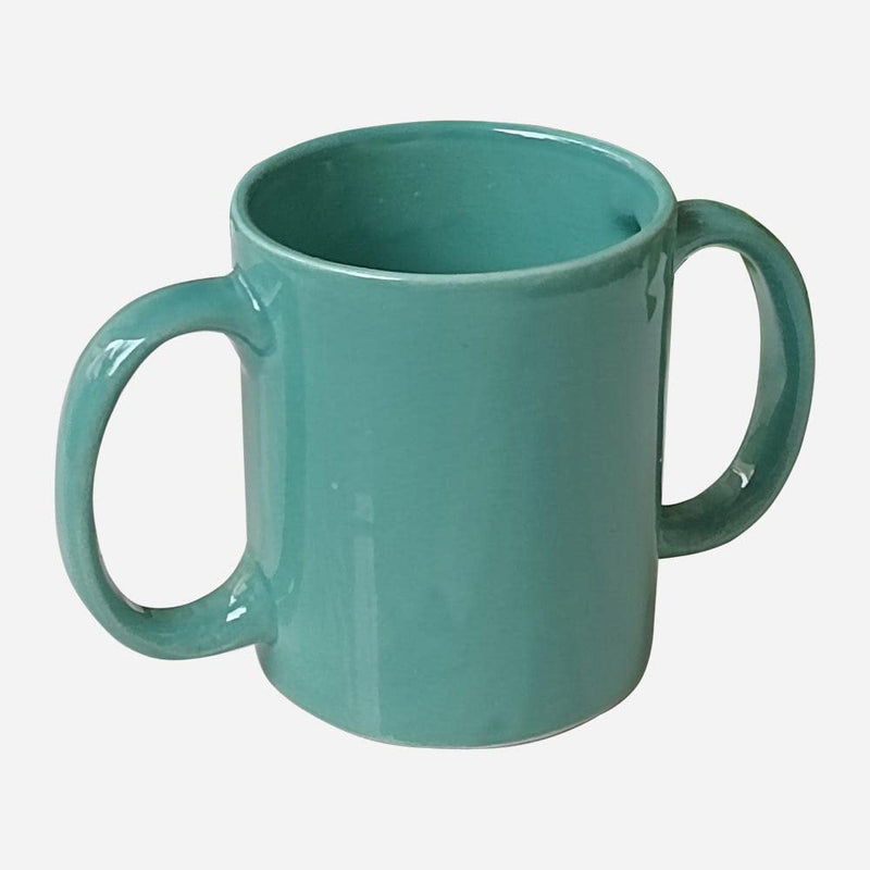 [Australia] - AncientImpex Ceramic Dual Handle Mug for Secure Hold | BPA-Free Double Handled Ceramic Mugs to Aid Tremors | 11.83 US Fl. Oz. (350 Ml) - Terquoise Color 