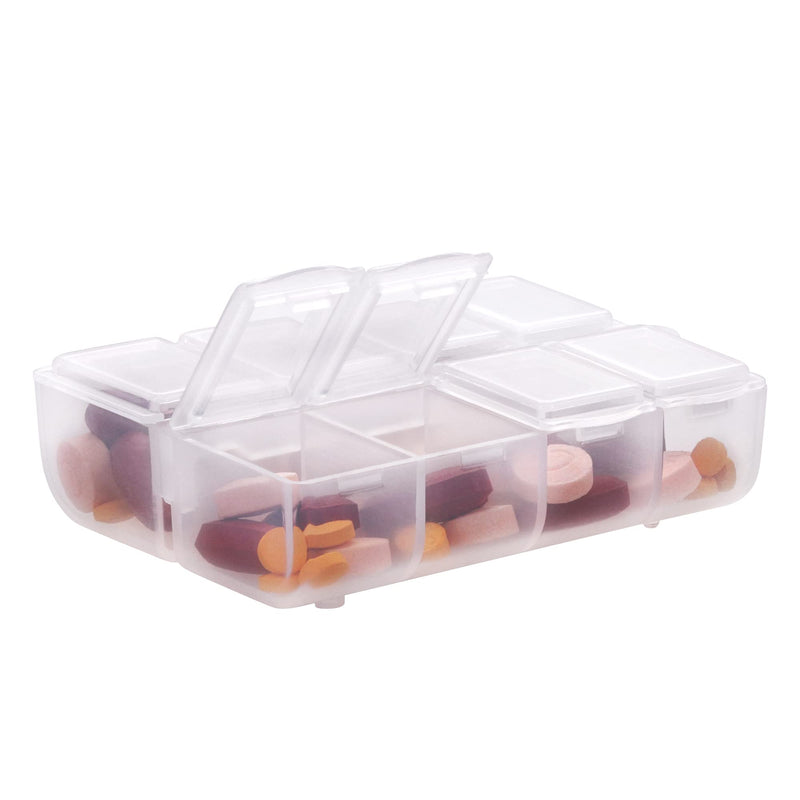 [Australia] - kwmobile 8-Compartment Pill Case - Pill Box Pill Organizer Pills Container Portable Holder 3" x 2-1/2" (75mm x 63mm) - Matte Transparent 