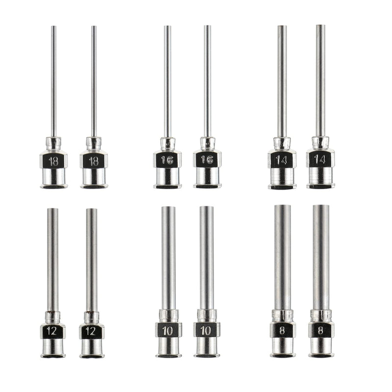 [Australia] - BOJACK 12 Pcs Dispensing Needle 1 Inch Stainless Steel Blunt Tip Luer Lock Stainless Steel Blunt Needles (8, 10, 12, 14, 16, 18 Gauge) 