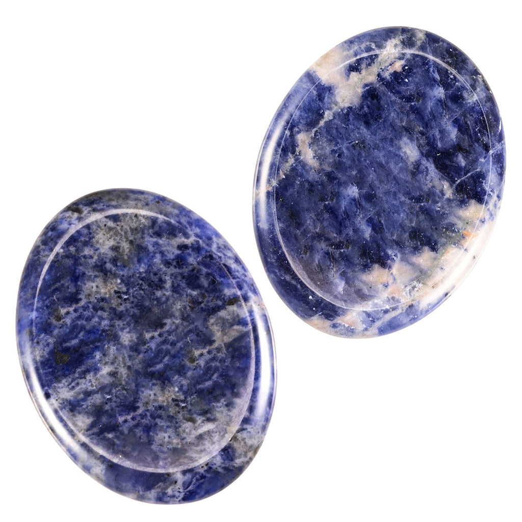 [Australia] - Nupuyai 2pcs Sodalite Oval Thumb Worry Stone Set, Energy Crystal Pocket Palm Stone for Healing Anxiety Stress Relief Reiki Therapy, 45x35mm Blue 