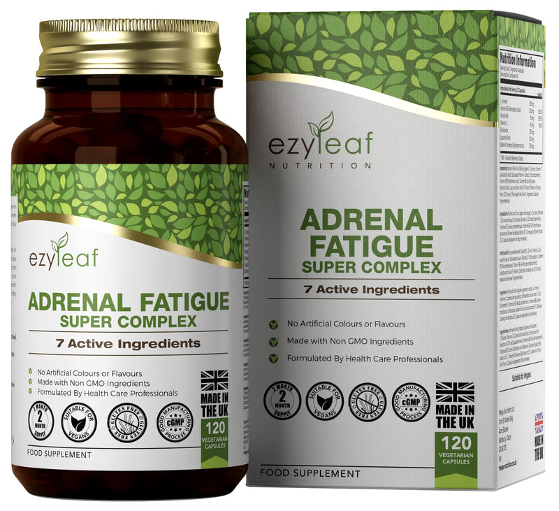[Australia] - Ezyleaf Adrenal Supplement | Schisandra Ginseng Tyrosine | Pantothenic Acid Liquorice Root Vitamin C B6 | 120 Capsules | Fatigue Cortisol Support Health | Allergen Free, Non-GMO & ISO Certified 